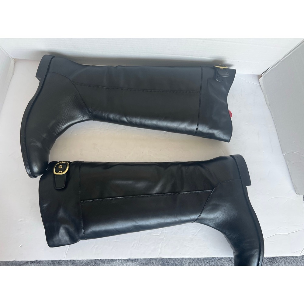 Coach Maely Soft Black Leather Knee High Riding Gold Buckle Accent Boots Sz 8.5 - Picture 7 of 16